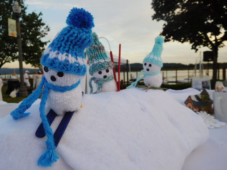 (Dawn Feldhaus/Post-Record)
‘Snow babies,’ created by Cooki McClatchie, of Camas, decorate the ‘Frosty and Friends on the Columbia’ table at the Dinner in White on the Columbia, Saturday, Sept. 8.