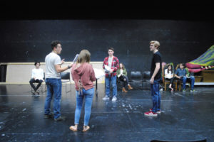 Clayton Lukens (standing, right) rehearses a scene as Macbeth with other Camas High thesbians, Sept. 24. The Camas High School play opens Nov. 8. 