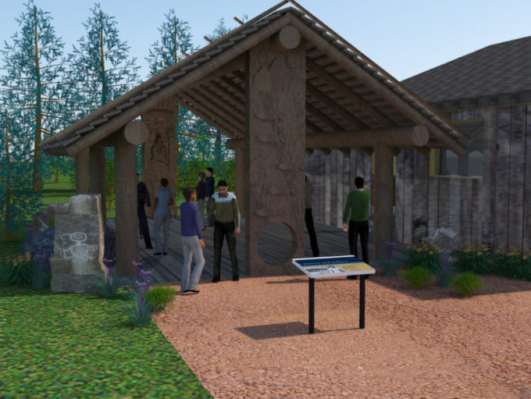 Preliminary renderings show what the outdoor &quot;plank house&quot; style &quot;Gathering Place at Washuxwal&quot; pavilion next to the Two Rivers Heritage Museum in Washougal might look like. A 2018 grant from the Camas-Washougal Community Chest will help construct the pavilion.
