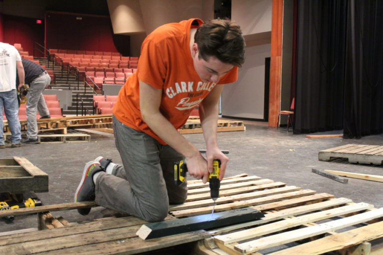 Washougal High School senior Braden Harness, 18, drills a prop at the high school on Saturday, Oct.