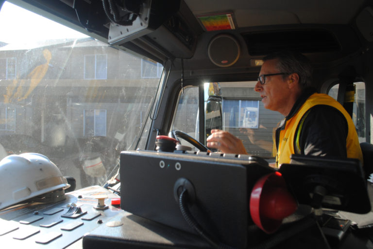 Garry Reed, Camas sanitation lead, starts up his truck after a stop on his Monday route on Oct. 22.