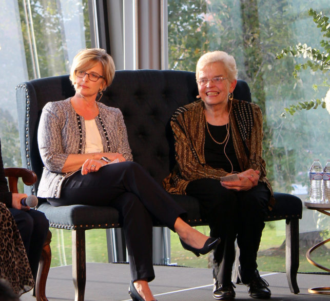 Washington state Sen. Annette Cleveland (left) and former Camas Mayor Nan Henriksen (right) listen to U.S. Sen. Patty Murray (not pictured) Oct. 30, at the Greater Vancouver Chamber of Commerce&#039;s Women in Leadership Lecture Series in Washougal.