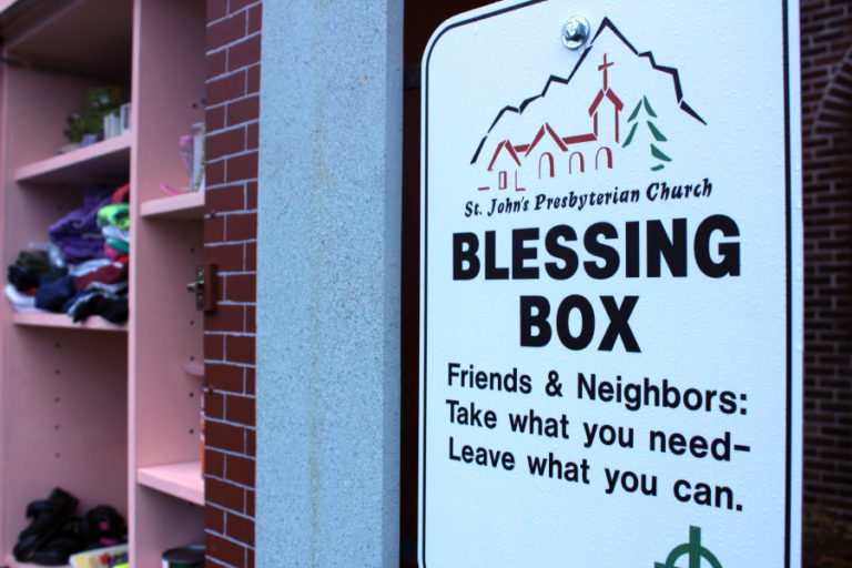 The Blessing Box is located outside of St. John&#039;s Presbyterian Church at 1206 N.E.