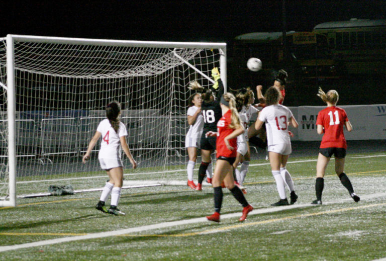 Maddie Kemp uses her head to score against Union, Oct. 23.  The Papermakers have made it to the final four in the state tournament three years in a row and are focused on making a return trip this season.