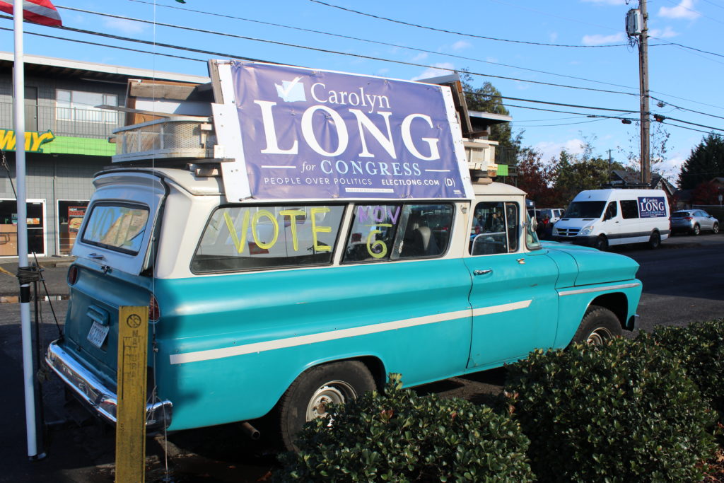 Rich Ullsmith of Camas decorated his 1962 GMC to help his preferred candidate in the race for Washington's 3rd Congressional District, Democrat Carolyn Long. 