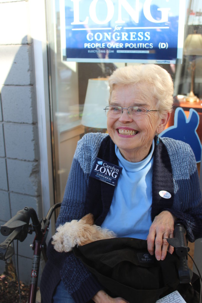 Former Camas Mayor Nan Henriksen holds her nearly 10-week-old puppy, Daisy, at a Nov. 2 