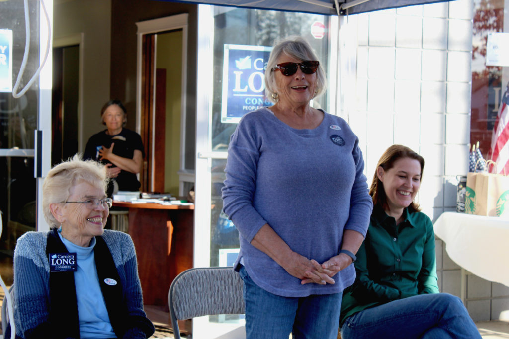 Former Washougal City Councilwoman Joyce Lindsay (center) speaks at a 