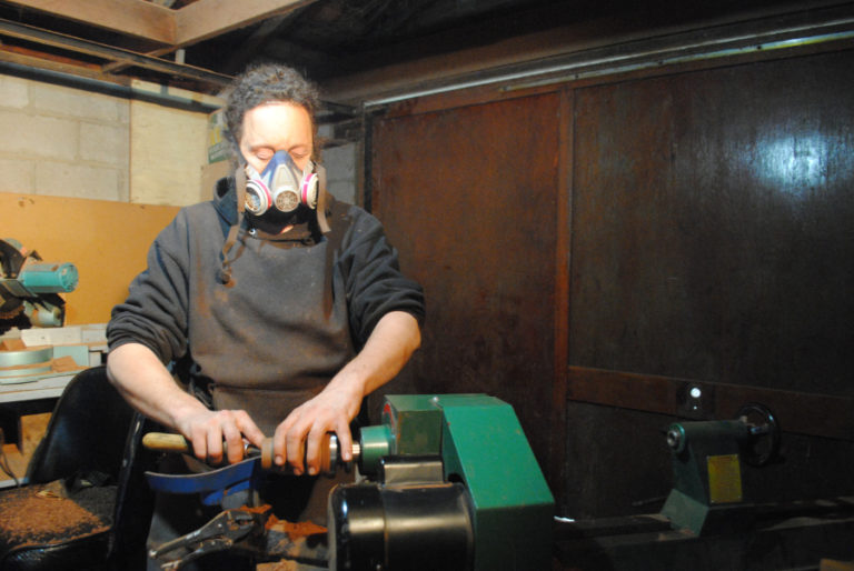 John Furniss at work in his woodshed on Nov. 3.