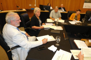 Washougal Mayor Molly Coston listens to a council member during the Aug. 13, 2018 Washougal City Council workshop. General election results, released Tuesday, Nov. 6, show Proposition 8, which would change the city's form of government from mayor-council, or 'strong mayor,' to council-manager or 'strong council' is passing with 54.84 percent of the vote. (Post-Record file photo)