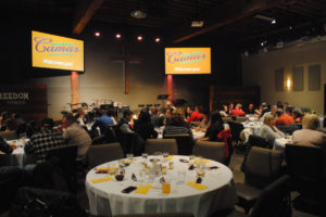 Downtown business owners and employees gather at Journey Church on Nov. 12 for the annual Downtown Camas Association awards dinner. (Cooper Green/Post-Record)