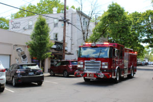 A Camas-Washougal Fire Department engine responds to a call in downtown Camas in 2017. (Post-Record file photo)