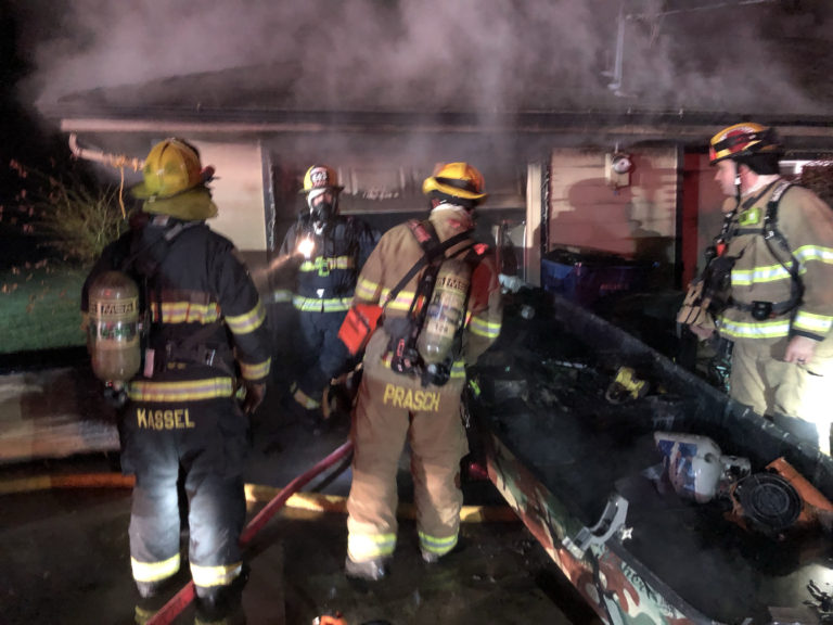 (Contributed photo courtesy of the Camas-Washougal Fire Department)
Camas-Washougal firefighters bring an early morning garage fire on the 4000 block of “C” St., in Washougal, under control, Thursday, Dec. 13. East County Fire and Rescue units also responded. Camas-Washougal Fire Marshal Ron Schumacher is investigating the cause of the fire.