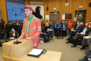 John Spencer, of Washougal (center), tells Washougal Hearing Examiner Joe Turner, during a Dec. 20 public hearing, he wants to make sure all required studies, including one about stormwater to check into downstream impacts, are completed before the Northside Planned Unit Development is approved. 