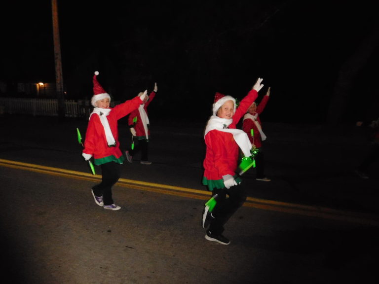 (Dawn Feldhaus/Post-Record)  The Mt. Pleasant School “Fantastix Baton Club” entertains the crowd in the annual Lighted Christmas Parade, presented by the City of Washougal and the Downtown Washougal Association, Dec. 6.
