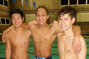 Camas High seniors Christopher Xia (left) and Austin Fogel (right), along with Washougal High senior Isaiah Ross (center), are the captains of their respective schools' swim teams. They practice five days a week at Cascade Athletic Club, in East Vancouver. 