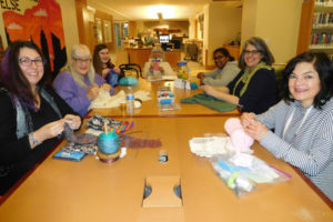 Crochet Club participants on Jan. 17 include (from left to right) Cecillie Bond, Cheryl Lawson, Keira Lana, Diana Smith, Debika Finucane, Laurinda Reddig and Athena McElrath. They each have varying levels of experience with crocheting and invite other local residents to attend the club from 3:30 to 5 p.m., Thursdays, in the Camas Public Library.