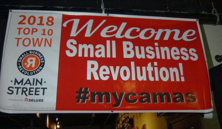 Signs like this one, welcoming the crew from Deluxe&#039;s &quot;Small Business Revolution -- Main Street&quot; show hang throughout Camas, which was one of six towns in the race for a featured spot on the show&#039;s fourth season. Camas supporters found out Tuesday, Feb.
