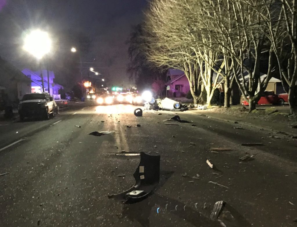 The scene of a fatal crash on the 900 block of Northeast Third Avenue in Camas around midnight Wednesday, Feb. 6.