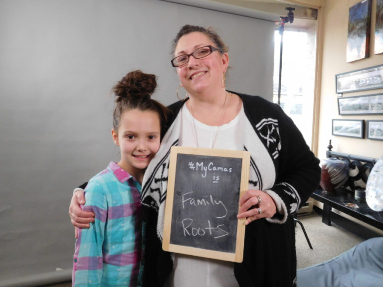 Dawn Lott, of Camas, and her granddaughter, Makaylie VanDelden, of Washougal, participate in a #MyCamas promotional video, Friday, Feb.