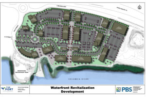 A rendering by PBS Engineering and Environmental Inc., of Vancouver, shows various size options of buildings that could fit on 26.5 acres of land near Washougal Waterfront Park and Trail. (Contributed rendering courtesy of the Port of Camas-Washougal)