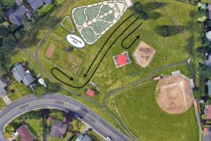 A Google Earth photo, with an image of a bicycle skills course in Hamllik Park, in Washougal, shows where a bicycle pump track with jump lines will be constructed by the end of 2019.  There are also plans to eventually add picnic tables and garbage containers next to the bike course. (Contributed Google Earth photo courtesy of the City of Washougal)