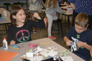 Columbia River Gorge Elementary School students Justice LaFrance (left) and Jackson Joyce (right) work on an art project at school. (Photo by Rene Carroll courtesy of Washougal School District)