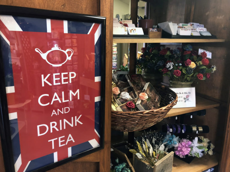 The Coventry Gardens of London floral studio in Camas is true to its 40-year history with its own version of the classic &quot;Keep Calm and Carry On&quot; sign paying tribute to original owner Sandy Bakker&#039;s British homeland, and the silk roses on the right a reminder of Sandy&#039;s beginnings in the floral business, when she and her two daughters made hundreds of silk roses in the late 1970s and early 1980s to sell to grocery stores in Oregon and Washington.