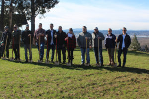 Builders, Parade of Homes sponsors and Building Industry Association representatives gather for a groundbreaking at Dawson's Ridge, in Camas, on Feb. 28. 