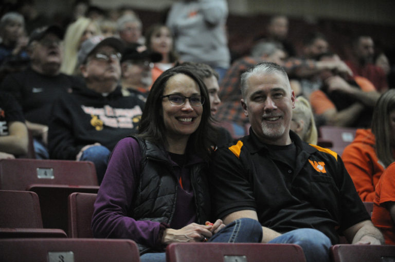 Jada and Brad Bea watch their daughters, Beyonce and Skylar, at the Yakima Valley SunDome on Saturday, March 2.