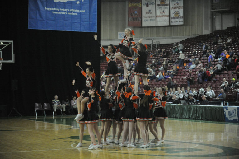 The Panther cheerleaders have been a big part of the girls basketball championship season, winning third place in the state cheer squad competition.