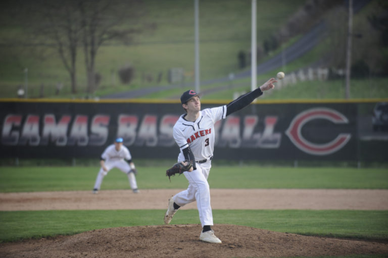 Camas pitcher Luke Brewer struck out six Timberwolves without giving up a walk in the 11-0 win over Heritage on March 26.