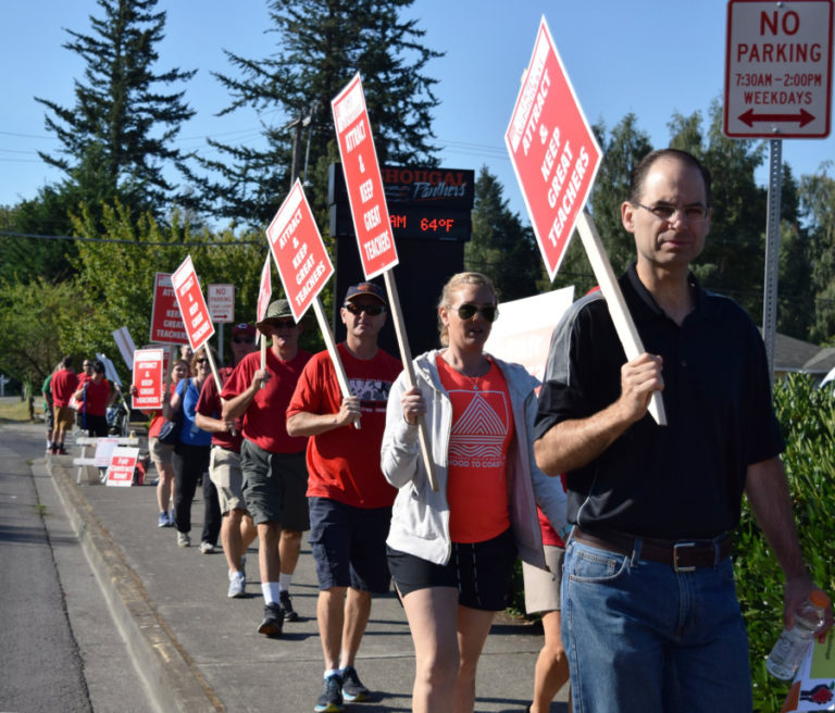 Washougal teachers strike in August 2018. On one of the first days of the teacher strike, then-brand new Washougal School District Superintendent Mary Templeton removed a provision from the Washougal School Board agenda that would have allowed her to halt the strike. The move earned praise from several educators and their supporters in the Washougal community.