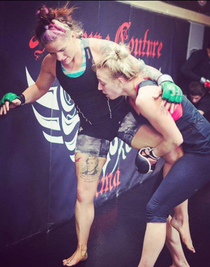 Emily Whitmire spars with Gina Mazany, who like Whitmire is a former cast member of the FOX Sports reality show &quot;Ultimate Fighter.&quot; Both athletes train at the Xtreme Couture MMA gymnasium in Las Vegas.