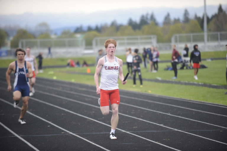 Camas senior Blake Derringer wins the 100 meters against Skyview on April 16. Minutes after this sprint, Derringer helped Camas win the 4 by 400 team relay.