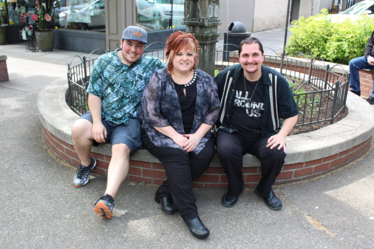 Director Tristan David Luciotti (left) sits in downtown Camas with the star of his film &quot;All Around Us,&quot; Seth Michael (right) and Michael&#039;s girlfriend Jyl Straub (center), of The Wild Hair salon in Camas.