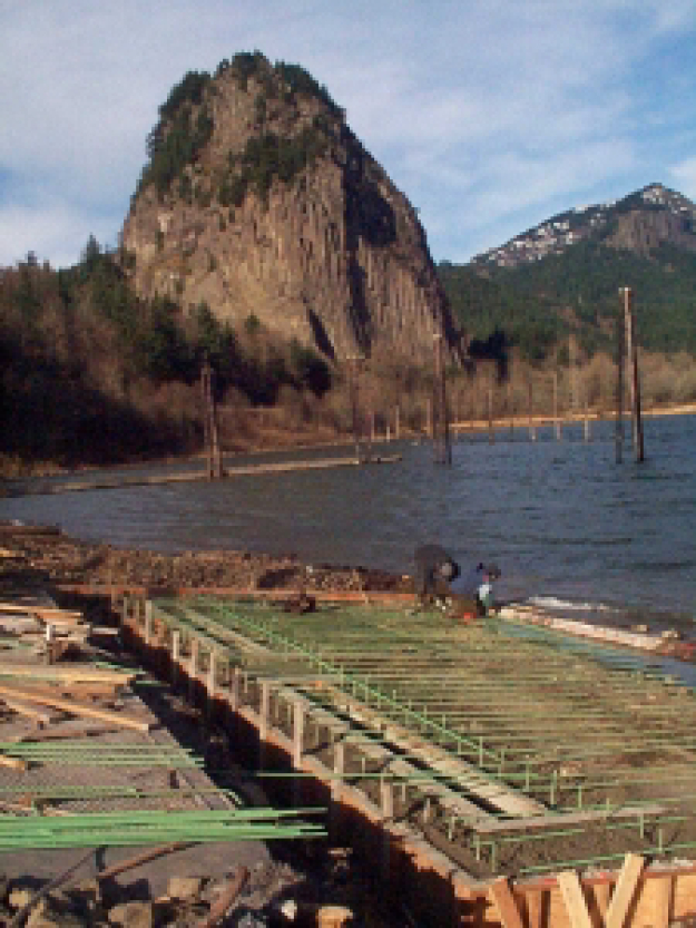 LKE Corporation workers renovate a boat launch at Beacon Rock in the Columbia River Gorge National Scenic Area in 2002.