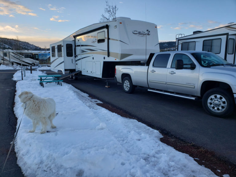 Kathy and Spencer Blank of Washougal recently drove this fifth-wheel across the country with their two extra-large dogs.