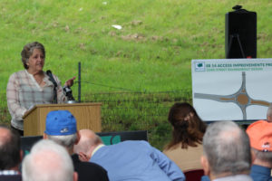 Washougal Mayor Molly Coston speaks at a May 23 groundbreaking ceremony for two traffic roundabouts being constructed on state route 14 at Washougal River Road and 32nd Street in Washougal. 