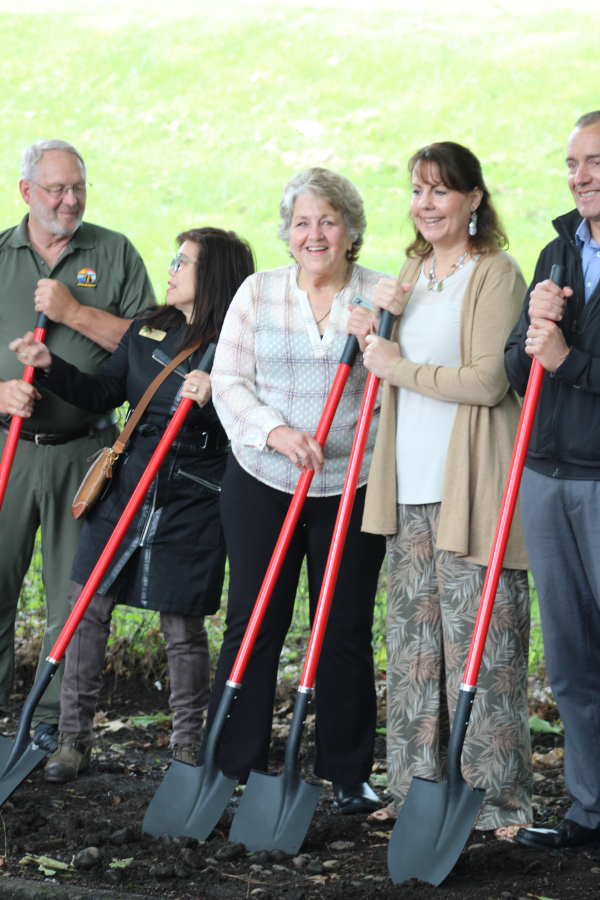 Washougal Mayor Molly Coston (third from left) and Sen. Ann Rivers (second from right) get &quot;shovel ready&quot; with other state and local officials on May 23.
