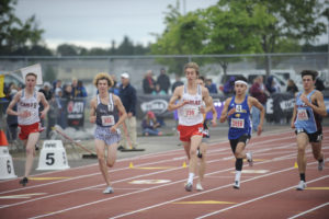 Camas senior Daniel Maton fights for position in the 800-meter finals, which he won easily on the final lap. 