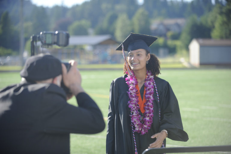 Washougal High School&#039;s Kiara &quot;KiKi&quot; Kallie poses for a picture right before recieving her high school diploma at the Washougal High class of 2019 high school graduation on June 8.