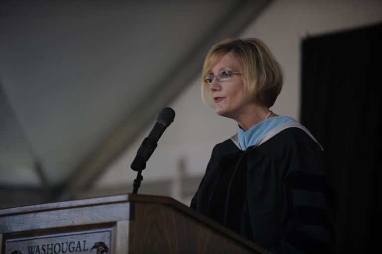 Washougal School District Superintendent Mary Templeton speaks at the Washougal High School graduation ceremony on Saturday, June 8.