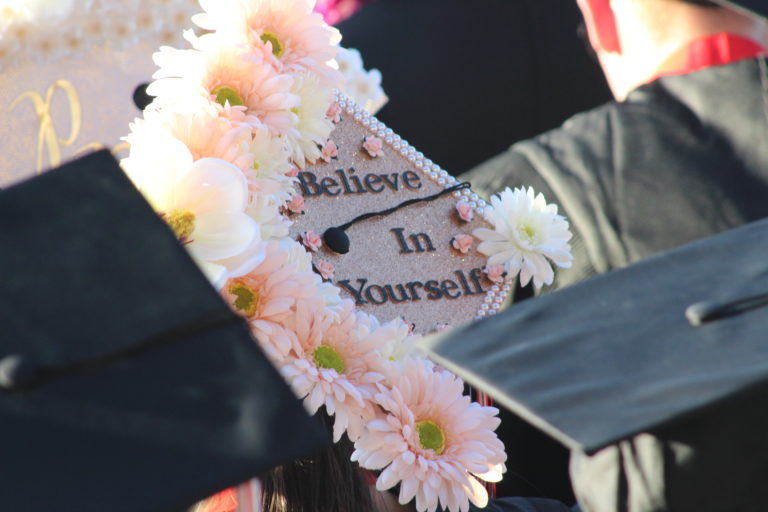(Photo by Kelly Moyer/Post-Record)
One of the many decorated caps seen at the June 14 Camas High School class of 2019 graduation ceremony at Doc Harris Stadium in Camas.
