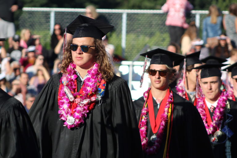 (Photo by Kelly Moyer/Post-Record)
Camas High School class of 2019 graduates walk into the June 14 commencement ceremony, held at Doc Harris Stadium in Camas. 