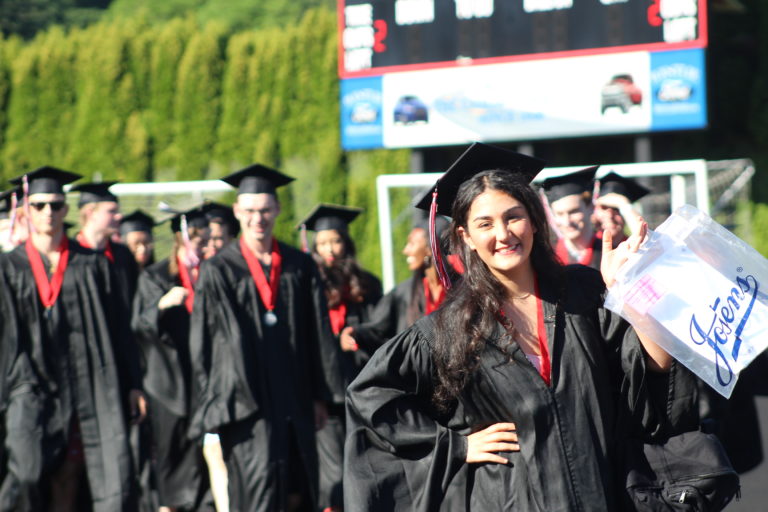 (Photo by Kelly Moyer/Post-Record)
Camas High School class of 2019 graduates walk on the track at Doc Harris Stadium on June 14 before their class graduation ceremony.