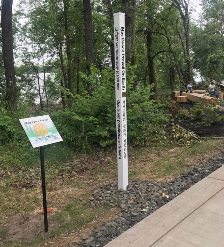 The Rotary Club of Camas-Washougal will dedicate its new &quot;peace pole&quot; at Washougal Riverfront Park, near the new natural play area, at 3 p.m., Thursday, June 20.