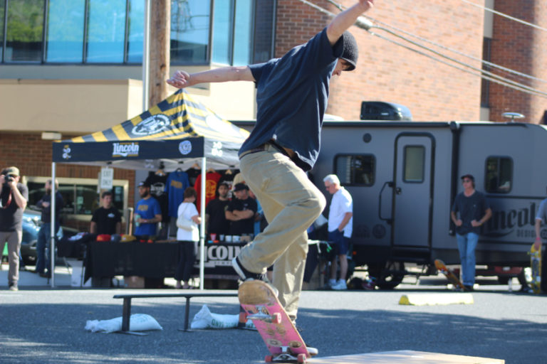 A skateboarder shows off a few stunts at a June 14 fundraiser for the Camas-Washougal skatepark, held at Grains of Wrath brewery in downtown Camas.