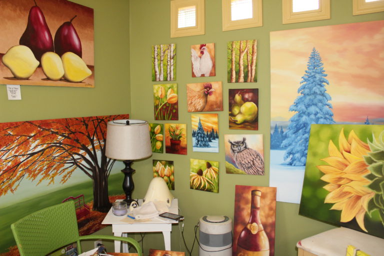 The inside of Liz Pike’s Fern Prairie art studio is filled with oil paintings inspired by the nature and animals Pike sees on her own organic farm and around the Clark County region.
