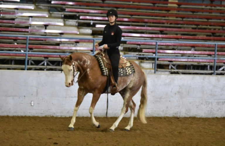 Ashlyn Anderson rides one of her three horses for an event at the Pacific Northwest Invitational Championship, a gathering of the top high school equestrians in Washington and Oregon, last month.
