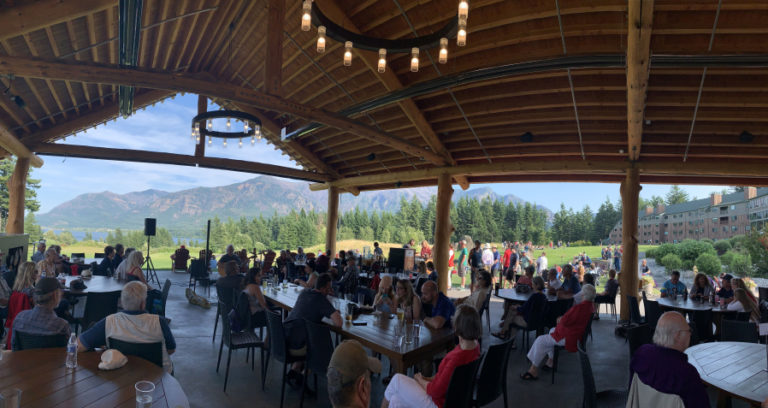A crowd gathers July 4 inside the new Riverview Pavilion at Skamania Lodge in Stevenson, Wash., for an Independence Day celebration.